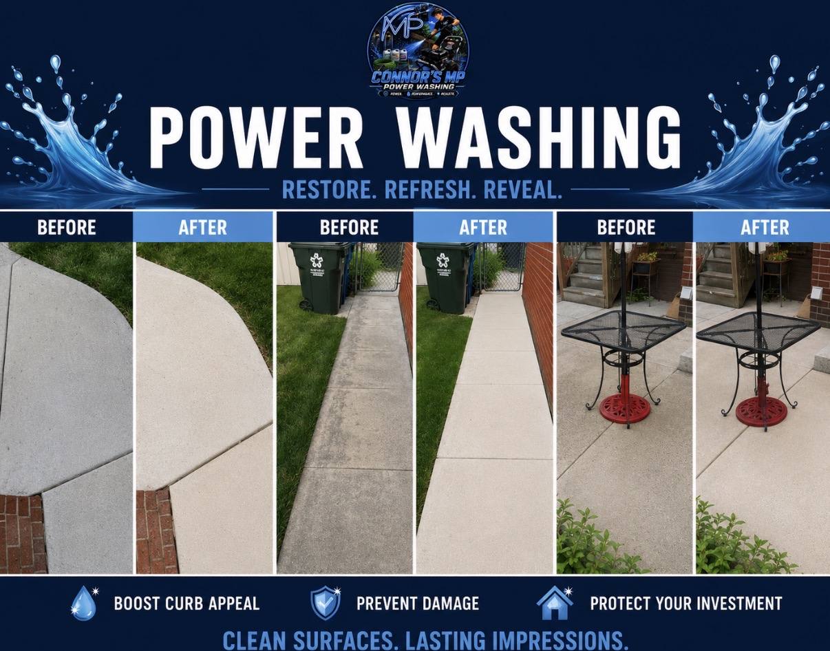 Sidewalk, Garbage Cans & Patio before and after